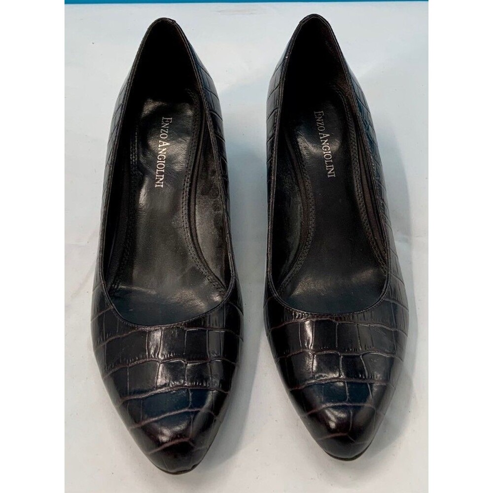 Enzo Angiolini Womens Classic Pump Shoes Brown Crocodile Embossed Slip Ons 8.5 M